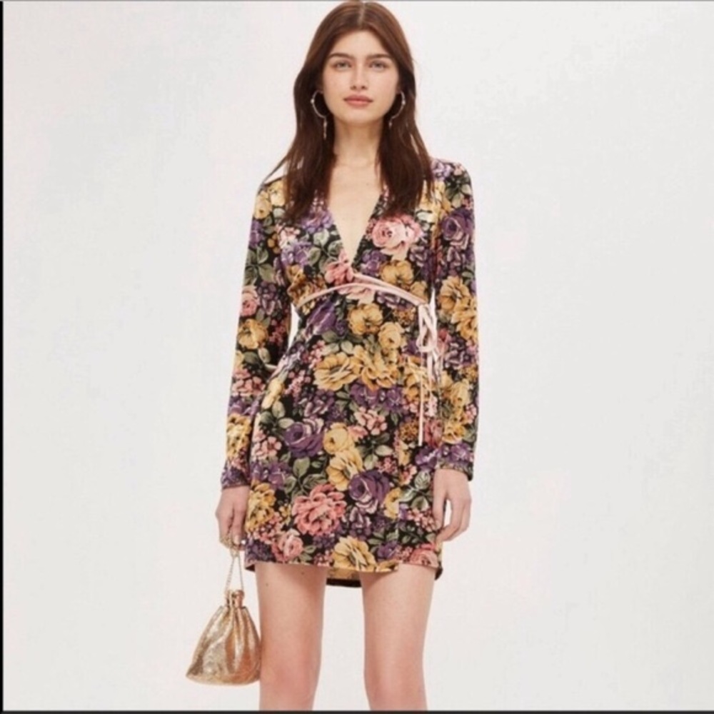 Top shop Long Sleeve floral wrap dress